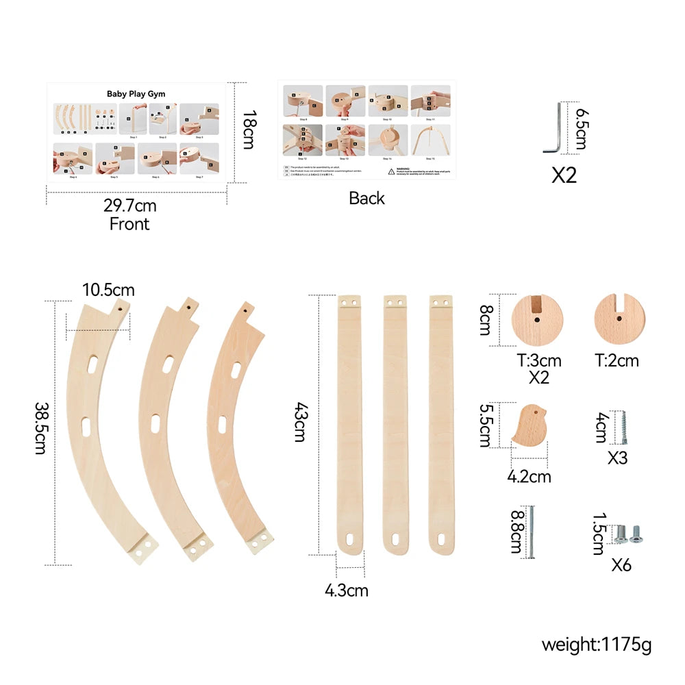 Baby Wooden Gym Frame Gym Activity Bird Tripod Gym Frame for Toddle Play Gym Mobile Hanging Sensory Toys Baby Room Decorations