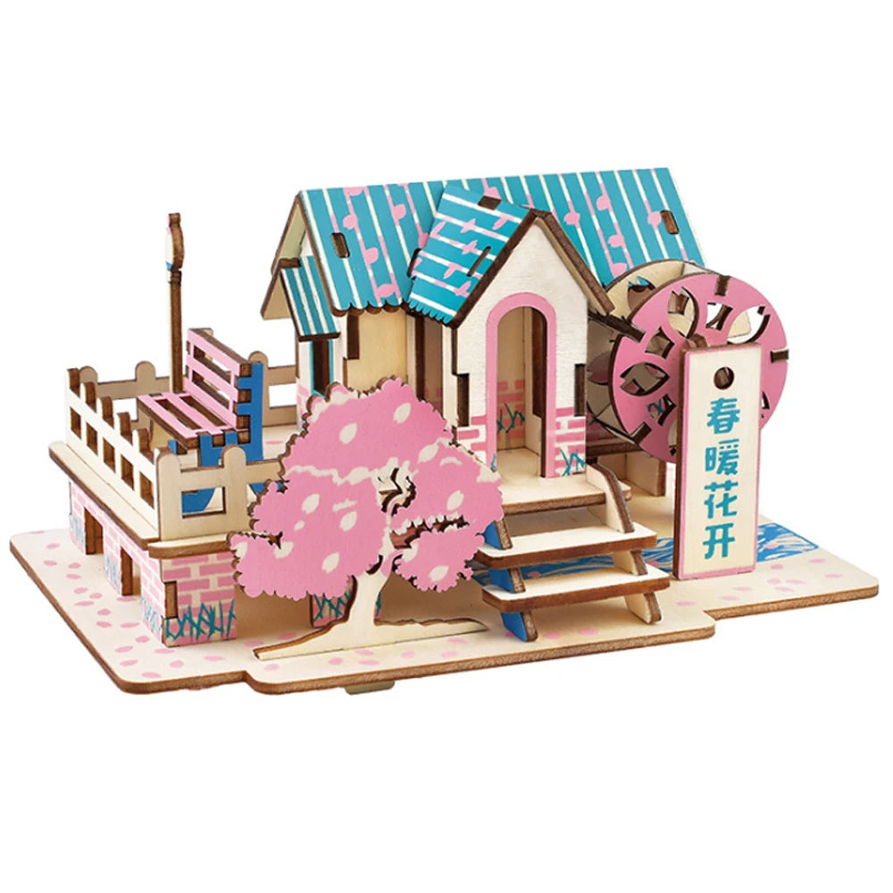 Handmade Wooden 3D Jigsaw Puzzle Game DIY Assembled Building Model Educational Early Childhood Toy for Kids Room Decoration Gift