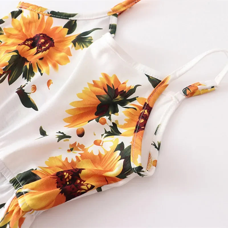 Summer Family Matching Outfits Women Jumpsuit Beach Girls Dresses Vestidos Baby Romper Mother Daughter Dress Children's Clothing