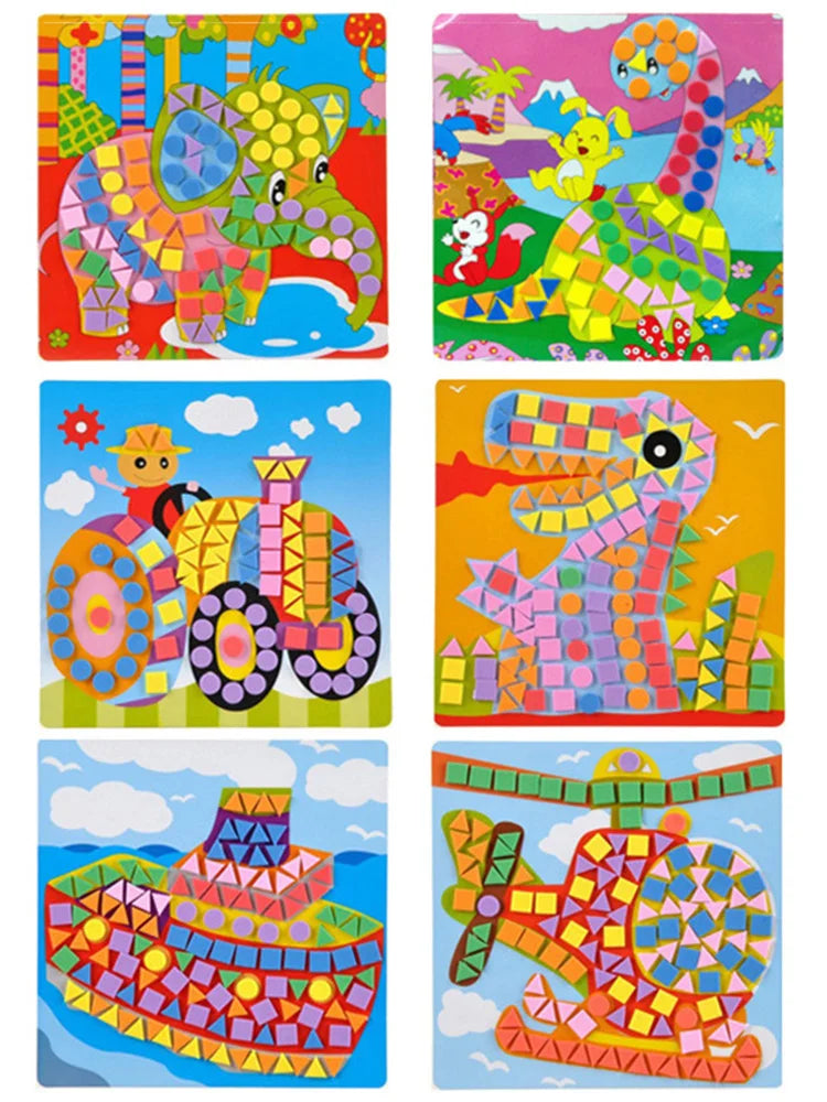 6pcs/set Mosaics Paintings 3D EVA Sticker Airplane Car Spaceship Cat Dog Animal Drawing DIY Foam Handicrafts Decoration TMZ