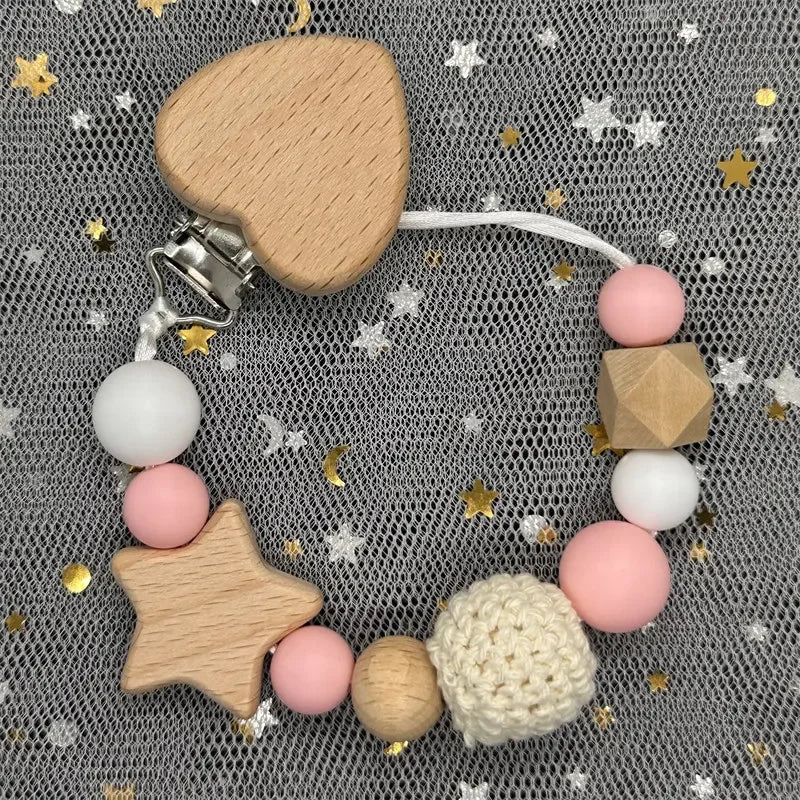Personalized Baby Pacifier Clip with Name – Silicone Bead Dummy Holder & Teether