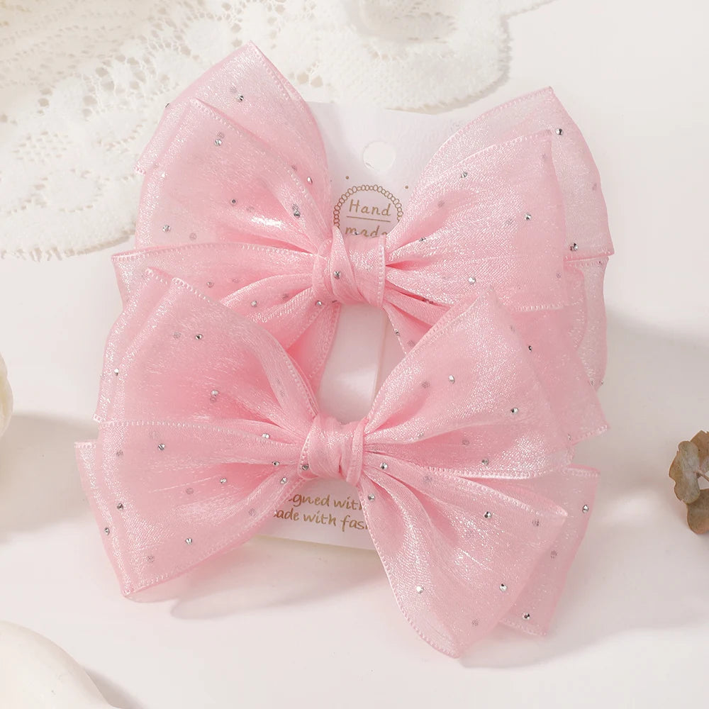 Hair Clip Set 2 Pack 4.72 Inch Diamond Accents For Children Ponytail Holders Ladies Hair Accessories