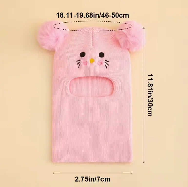 0-3Y Kids Balaclava Toddler Beanie Double Balls Baby Cat Stretchy New Born Girls Boys Beanies Winter Hats for Cold Weather Gear