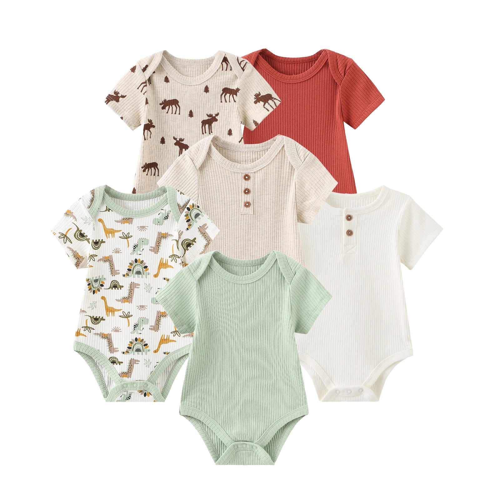 Baby Bodysuits 6 Pack Short Sleeve Cotton Soft Newborn Onesies for Boys and Girls Cartoon Prints