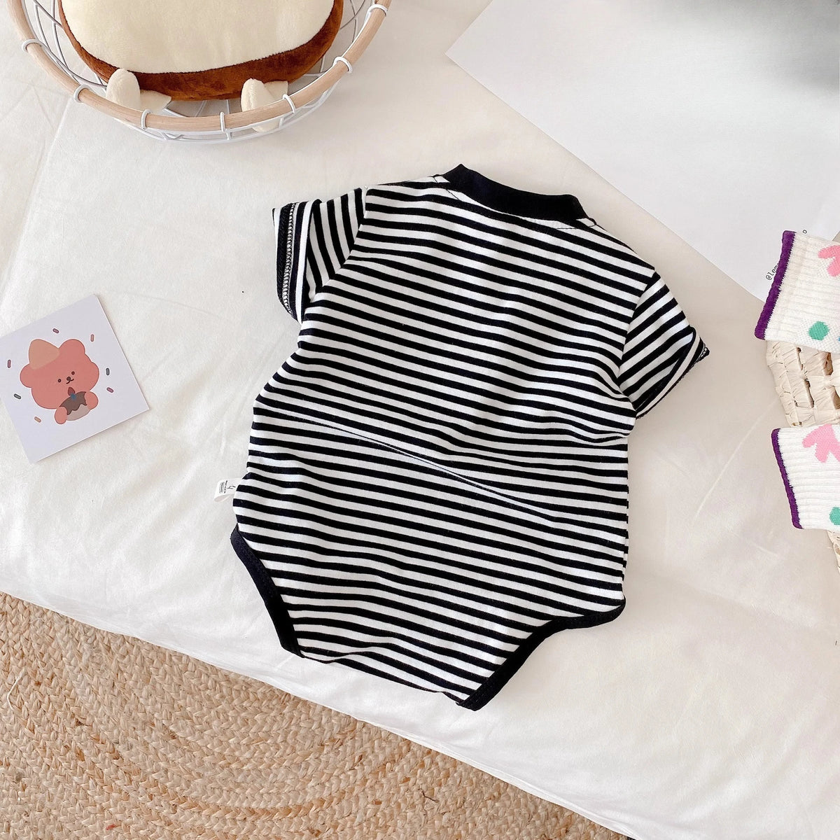 Somenie Unisex Baby Outing Triangular Bodysuit  Boys' Fashion Striped Short-Sleeve Outing Romper Girls' Cute Homewear Onesie