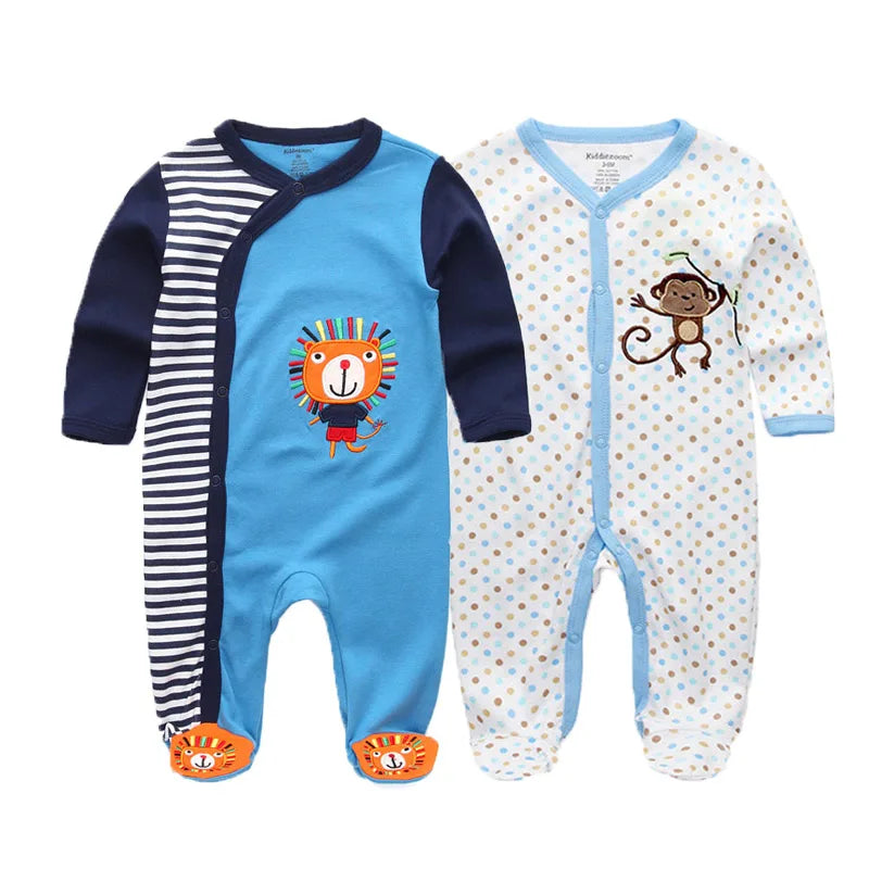Kiddiezoom 2 Pcs/Lot Unisex 0-12Months Cartoon Long Sleeve Baby Boys Girl Romper 100%Cotton Soft Newborn Jumpsuit Infant Clothes