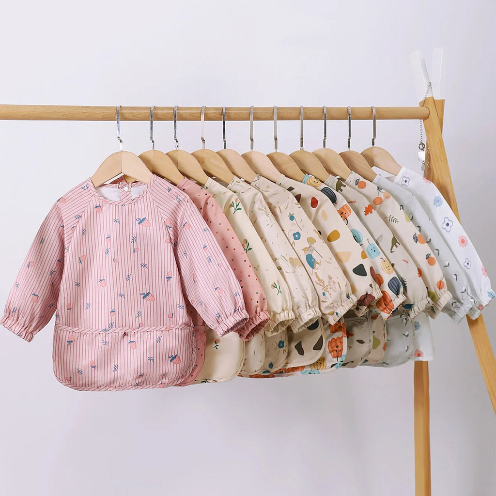Danish children's long sleeved reverse dressing baby eating clothes bib super soft waterproof baby eating bag anti dirty feeding