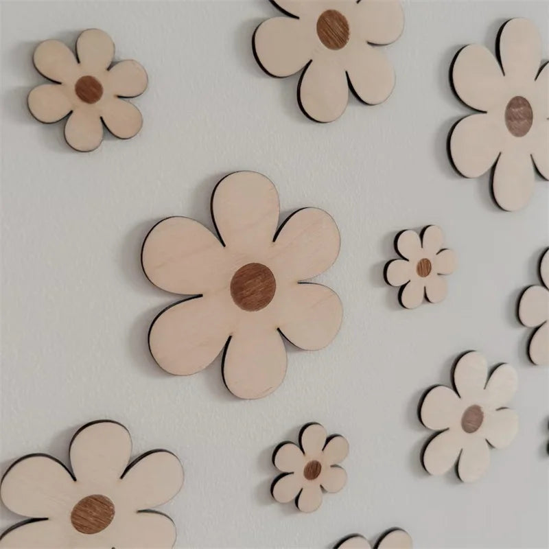 14Pcs/Set Nordic Style Wooden Round Daisy Home Background Wall Decoration Wooden Wall Stickers Holiday Decoration Wall Crafts Home Room Wooden Balloon Wall Stickers Homestay Coffee Bar Decorative Wall Decor