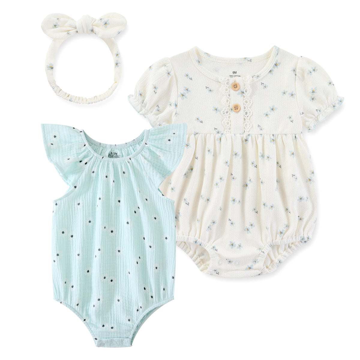 Fashion Cute Baby Girl Bodysuits 3 Pack With Headbands Soft Newborn Short Sleeve 0 24 Months