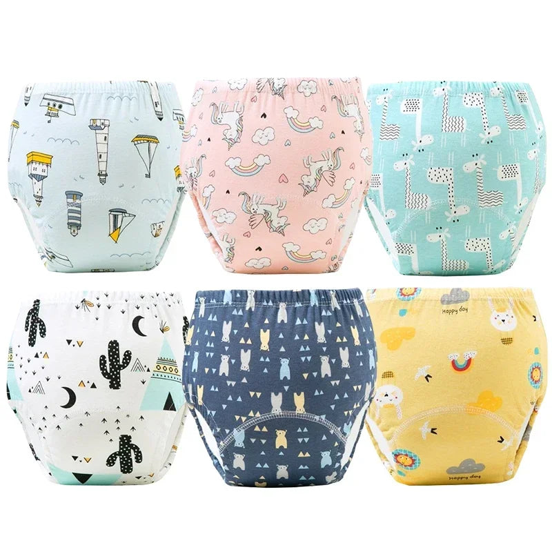 Baby Cartoon Potty Training Pant Washable Reusable Soft Cotton Cloth Diaper for Toddler Boy Girls Breathable Cotton Diaper Nappy