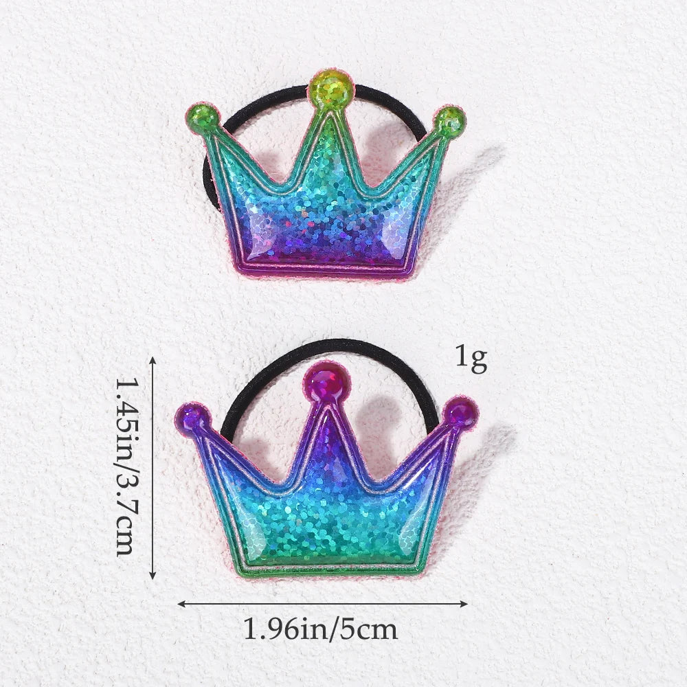 Random 40Pcs Crown rubber band headrope children's ponytail hairband rubber band party glitter colored headpiece