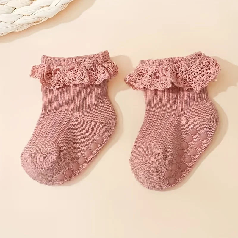 6 pairs of baby girls cute princess wind lace socks indoor non-slip floor socks