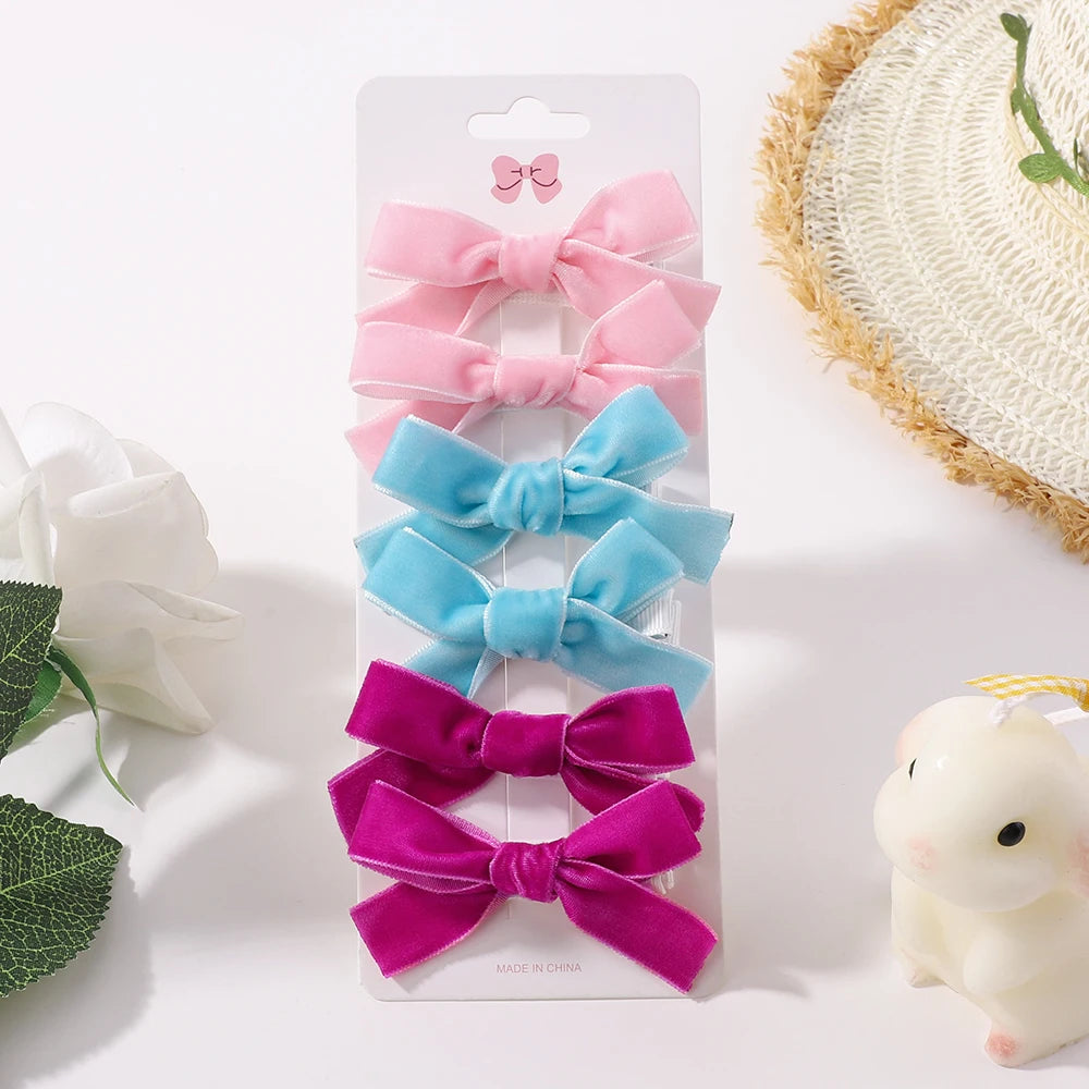 6Pcs Solid Ribbon Bows Hair Clips Cute Handmade Bow Hairpin Barrettes Headwear for Baby Girls Kids Hair Accessories Gifts
