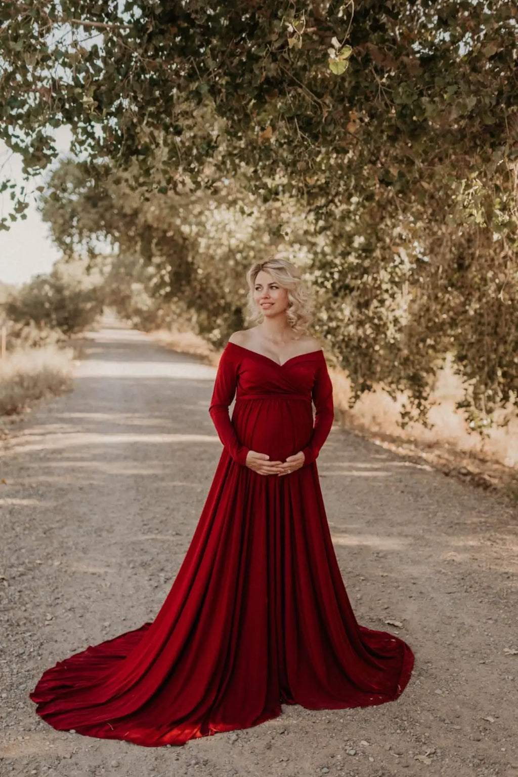 Maternity V-neck Gown Long Sleeve Trailing Maxi Dress Elegant Photo Shoot For Pregnant Women Photography