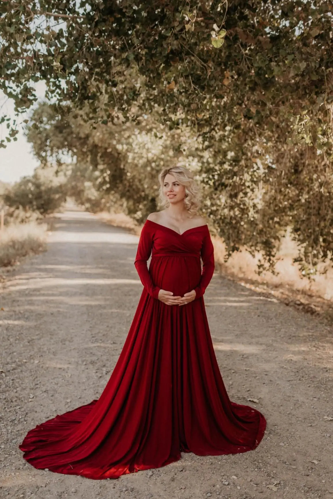 Maternity V-neck Gown Long Sleeve Trailing Maxi Dress Elegant Photo Shoot For Pregnant Women Photography