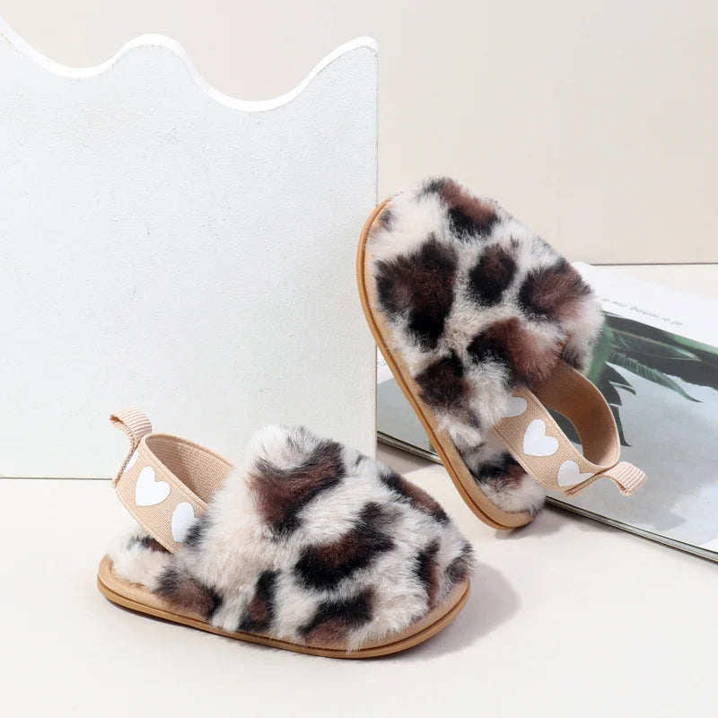 Winter Baby Plush Toe Soft Slippers Spring and Autumn Girls Boys Indoor Walking Shoes Fashion Leopard Point Toddler Infant Shoes