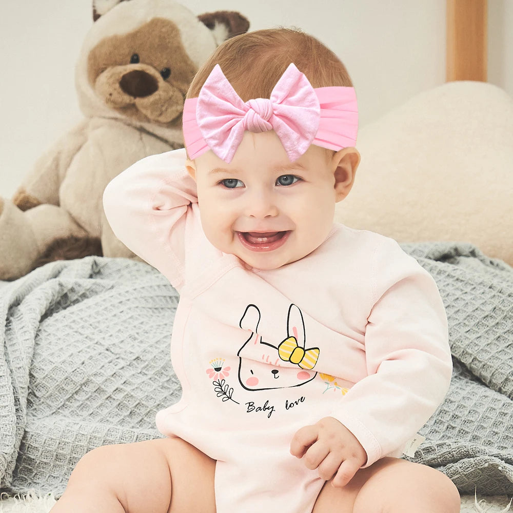 5Pcs/lot Bright Nylon Solid Color Baby Headband Set 3.5inch Bowknot Casual Headties Soft and Non Damaging To Hair
