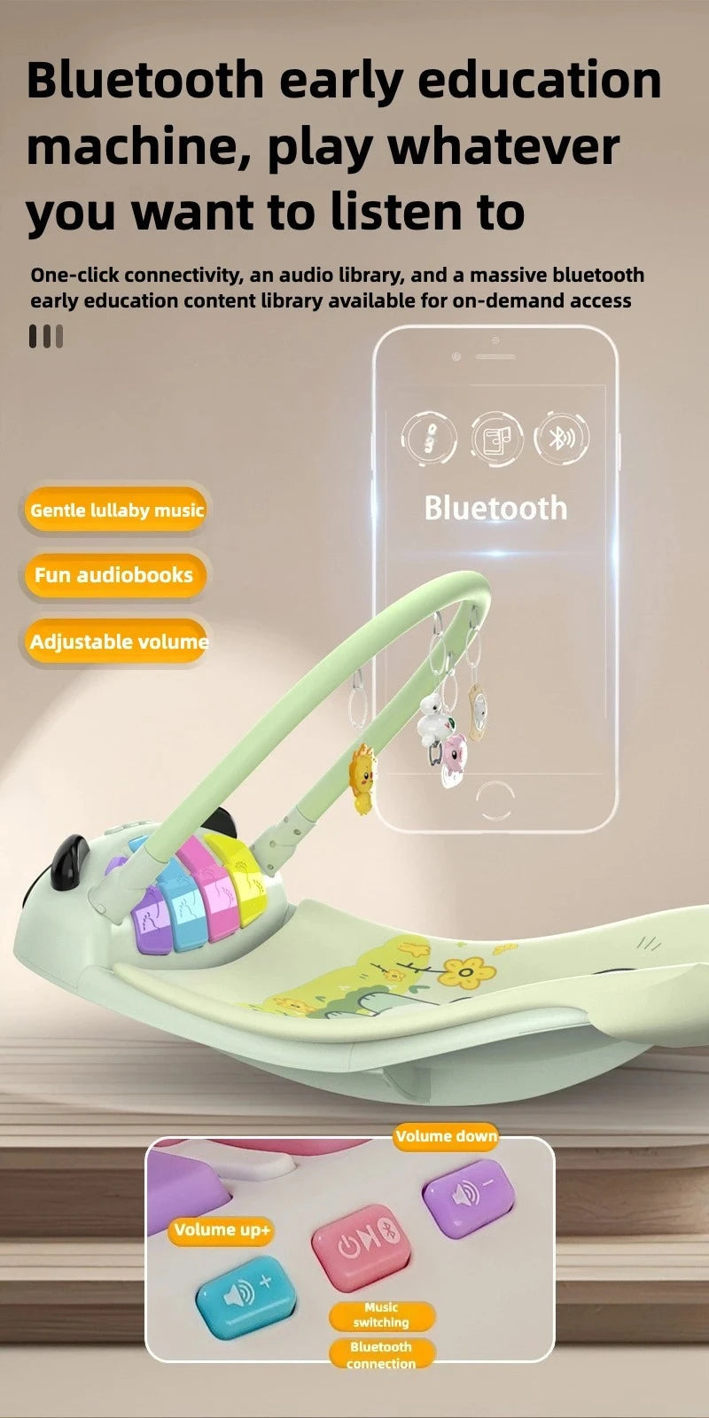 0-12 Months Baby Activity Gym: Music Play Mat with Piano Crawling Blanket & Pedal Game Pad for Newborn Fitness & Early Education