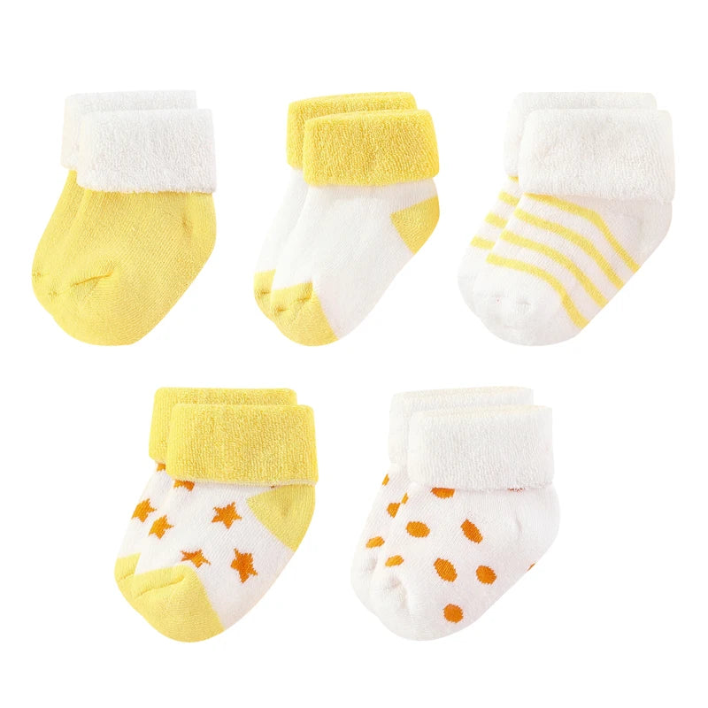 Kiddiezoom Baby Socks Keeps Feet Warm 5-Pair Set Four Seasons For Newborn 0-12 Months 100 Percent Cotton