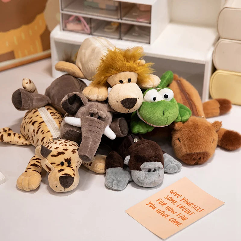 Cartoon Animal Elephant Lion Kapibala Plush Pen Case For Kid Large Capacity Supplies Stationery Storage Bag For Kid Gift