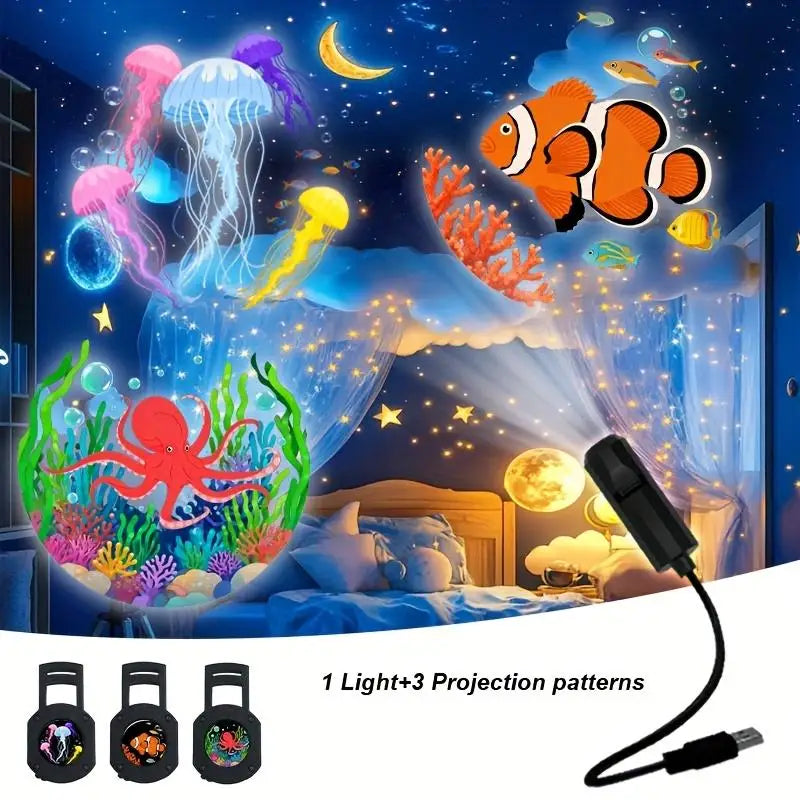 DreamSky LED USB Projector Light 3 to 6 Pattern Projections Sea Life Whale Butterfly Jellyfish Starfish Night Light