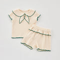 Summer Baby Girls 2-Piece Doll Neck Bow Short Sleeve Top + Shorts Casual Suit