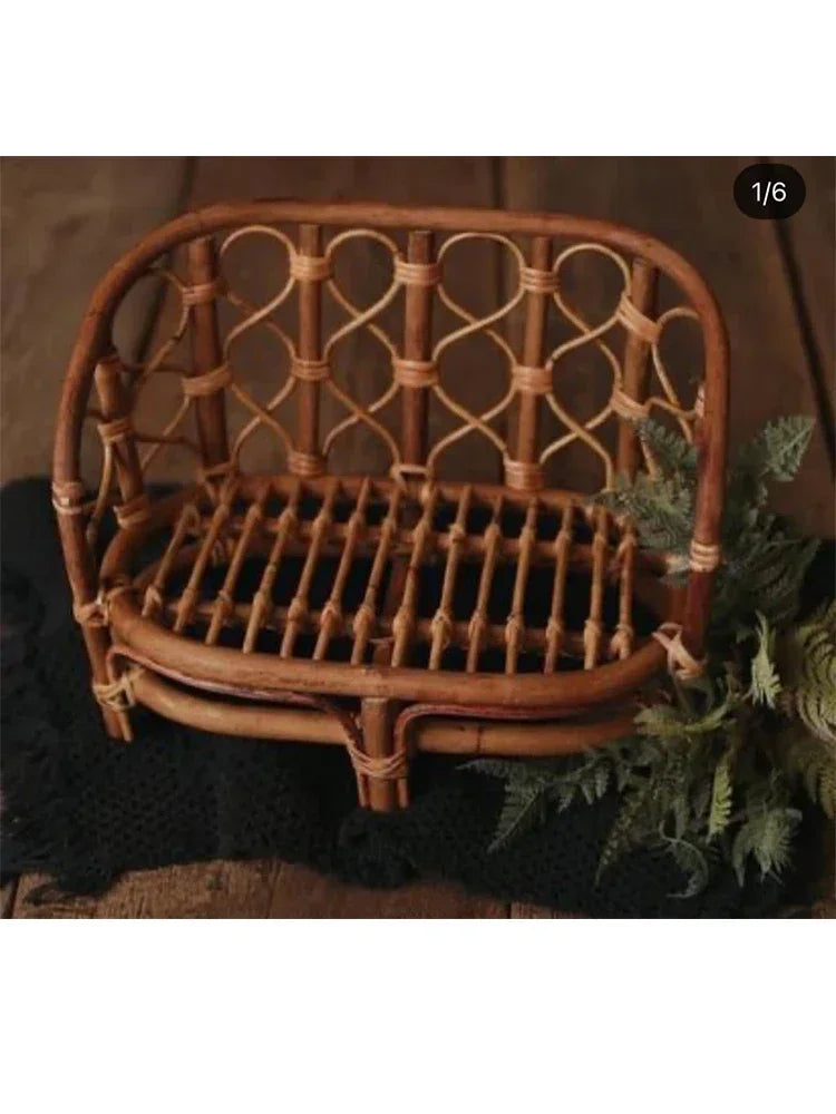 Handmade Baby Bamboo Bench & Bed + Rattan Basket Newborn Photography Props Container for Infant Posing Baby Studio Shooting Use