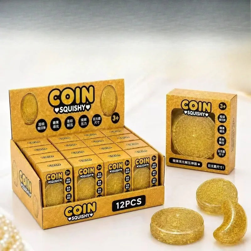 ///Dollar Gold Coin Squishy Slow Rising Stress Relief Fidget Toy Large Size Soft PU Squeeze Toy Funny Wealth Themed Desktop Gift