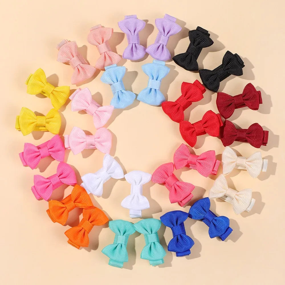 BABY BOWS 20/24/30Pcs Rainbow 1.5'Mini Bowbots Fabric Hair Clips for Girls Colorful Headwear Kid Non Harmful To Hair Accessories