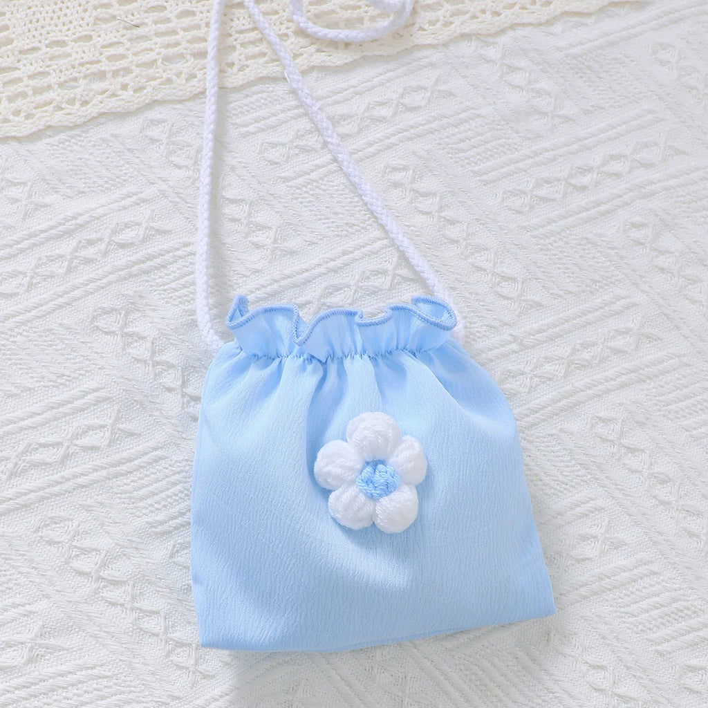 1-6 Year Girls' Summer Dress Round neck Beautiful Knitted Small Flower Embroidered Dress+Mini bag Set girls' Fashionable Dress