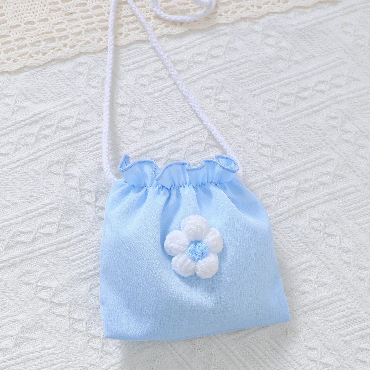 1-6 Year Girls' Summer Dress Round neck Beautiful Knitted Small Flower Embroidered Dress+Mini bag Set girls' Fashionable Dress