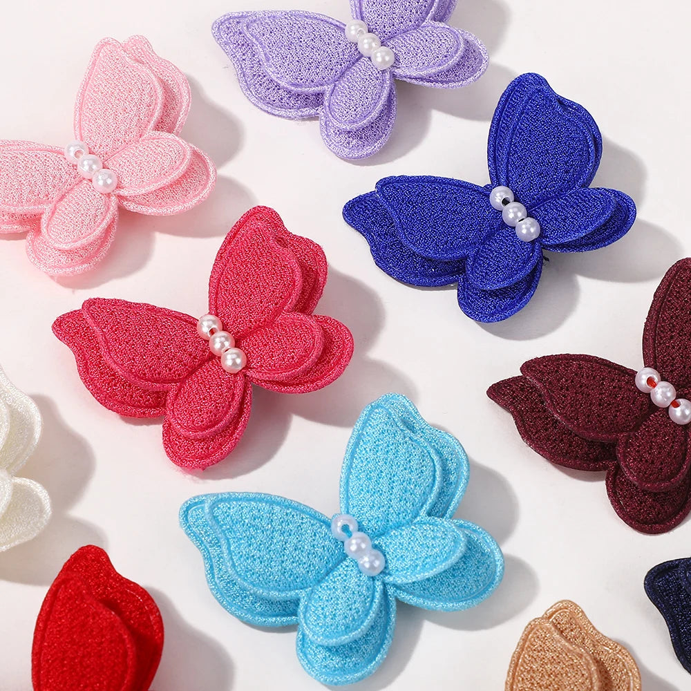 20Pcs Random Color Butterfly Hairpins Girls Lovely Hair Bangs Hairclip Handmade Pearl Boutique Kids Head Clips