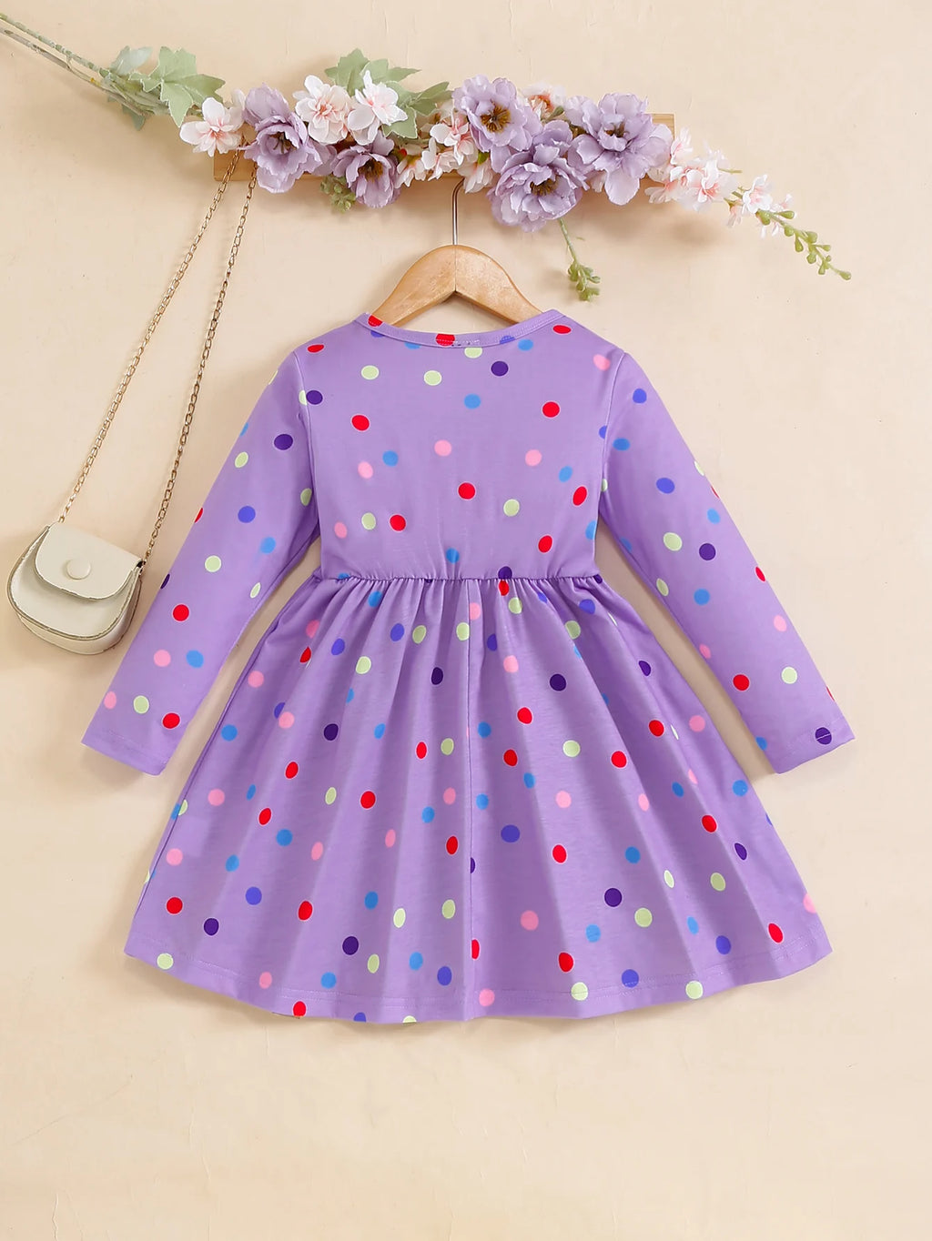 4-7 Year Children Girls Spring  Autumn Dress Rainbow Polka Dot Long sleeves Dress Girl  Fashionable Clothing