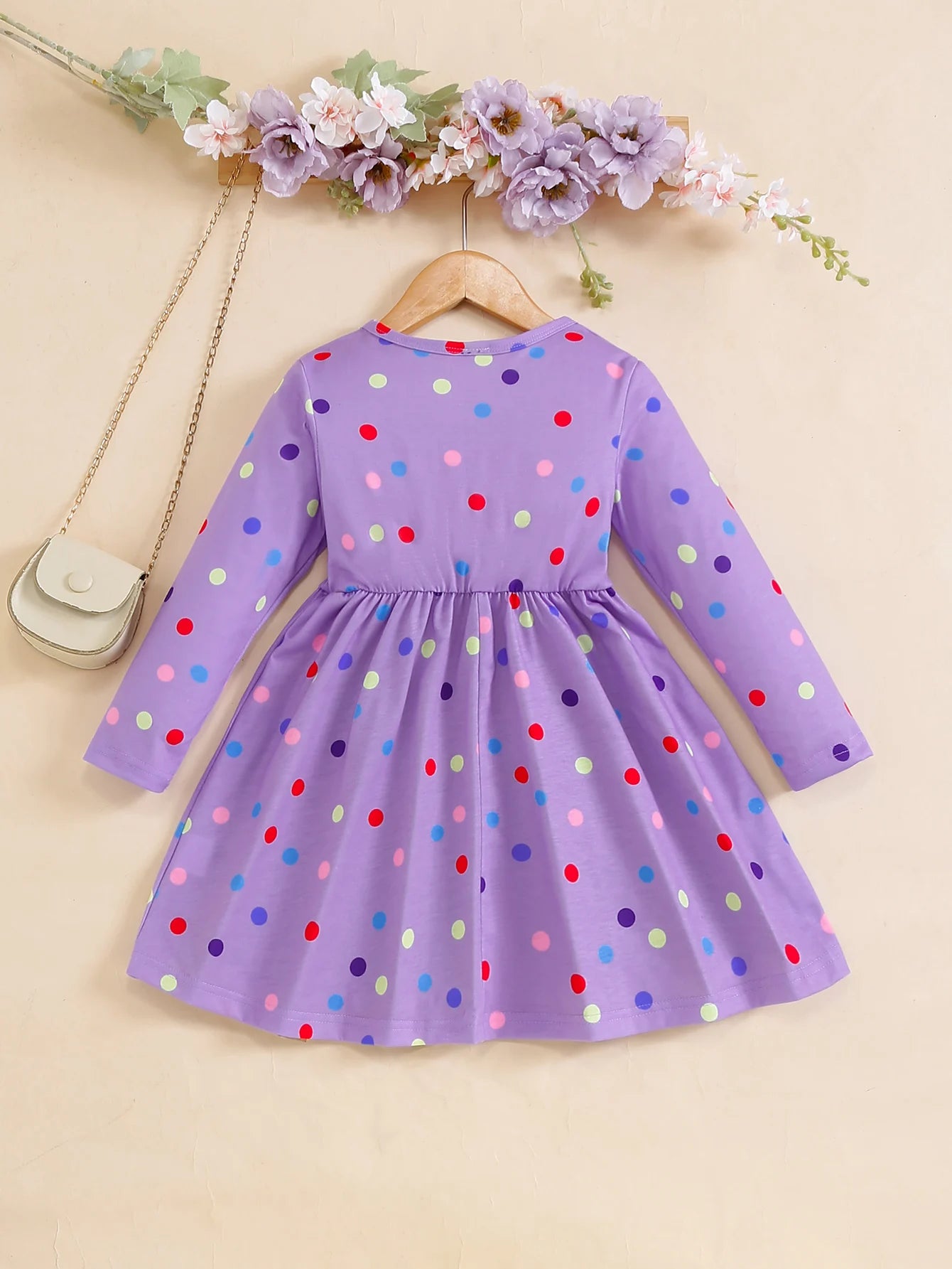 4-7 Year Children Girls Spring  Autumn Dress Rainbow Polka Dot Long sleeves Dress Girl  Fashionable Clothing