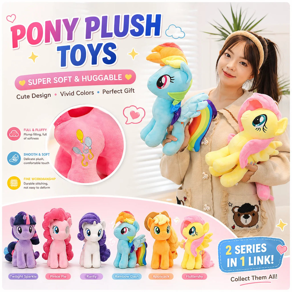 My Little Pony Plush Toy 28cm Cute Pony Stuffed Doll Soft Huggable Rainbow Pinkie Pie Birthday Gift Collection