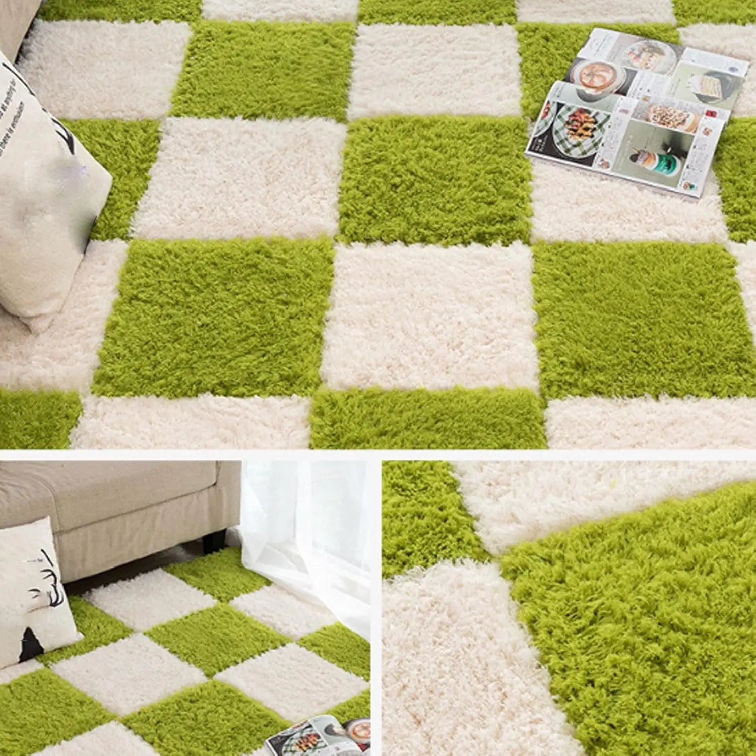 Thick Cake Velvet Plush Puzzle Mats DIY Bedroom Floor Tiles Sound-Absorbing Soft Carpet for Bedside Full Room Coverage