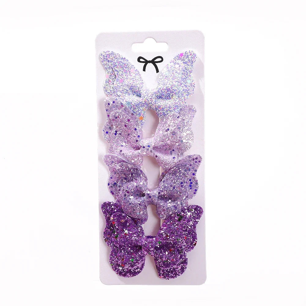 4Pcs/set Cute Sequins Double Butterfly Hair Bows Clip for Baby Girls Leather Kids Hairpins Barrettes Headwear Hair Acesssories