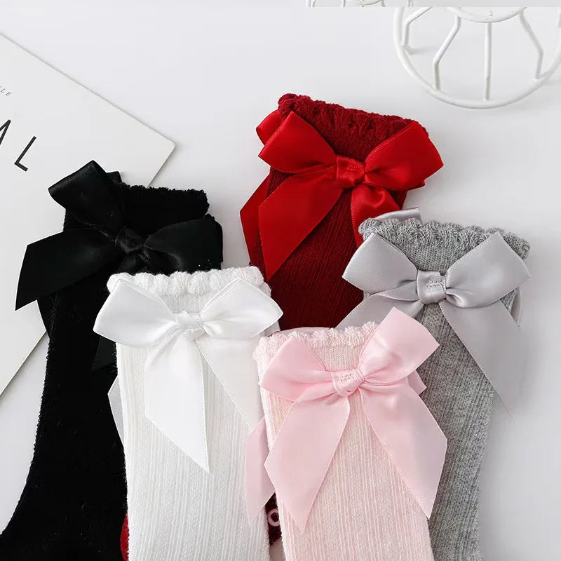 Red Bow Tie Knee High Tube Socks Girls