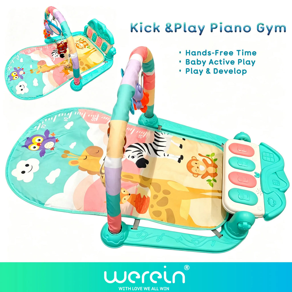 Great Value Baby Kick& Play Piano Gym, Soft Light Music Activity Mat, with Hanging Rattles, Toddler Sensory