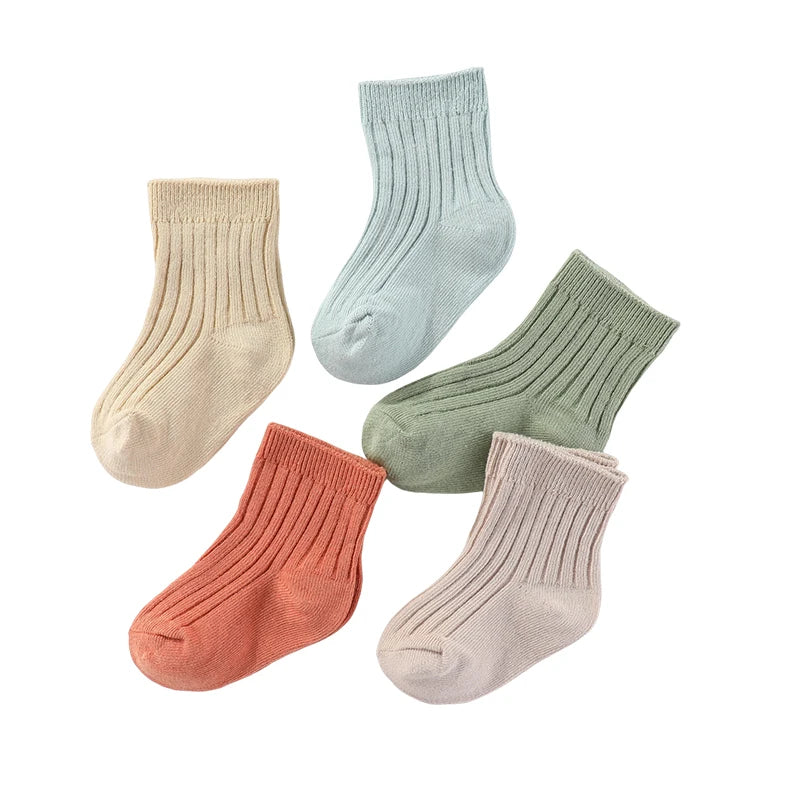 Four Seasons Baby Socks 0-5T Mid Calf Cotton Soft Breathable Infant Accessories 5 Pairs