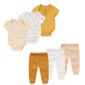 6-Pack Cartoon Cute Newborn Clothing Set Soft Baby Boys Girls Short Sleeve Bodysuits+Pants Suit 0-12 Months Infant Clothes