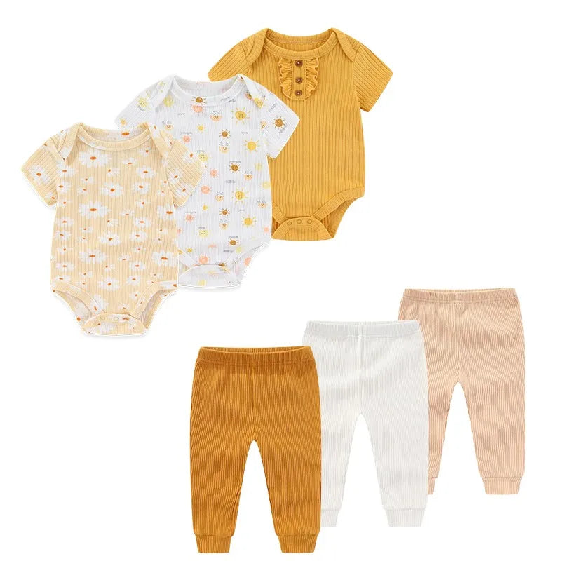 6-Pack Cartoon Cute Newborn Clothing Set Soft Baby Boys Girls Short Sleeve Bodysuits+Pants Suit 0-12 Months Infant Clothes