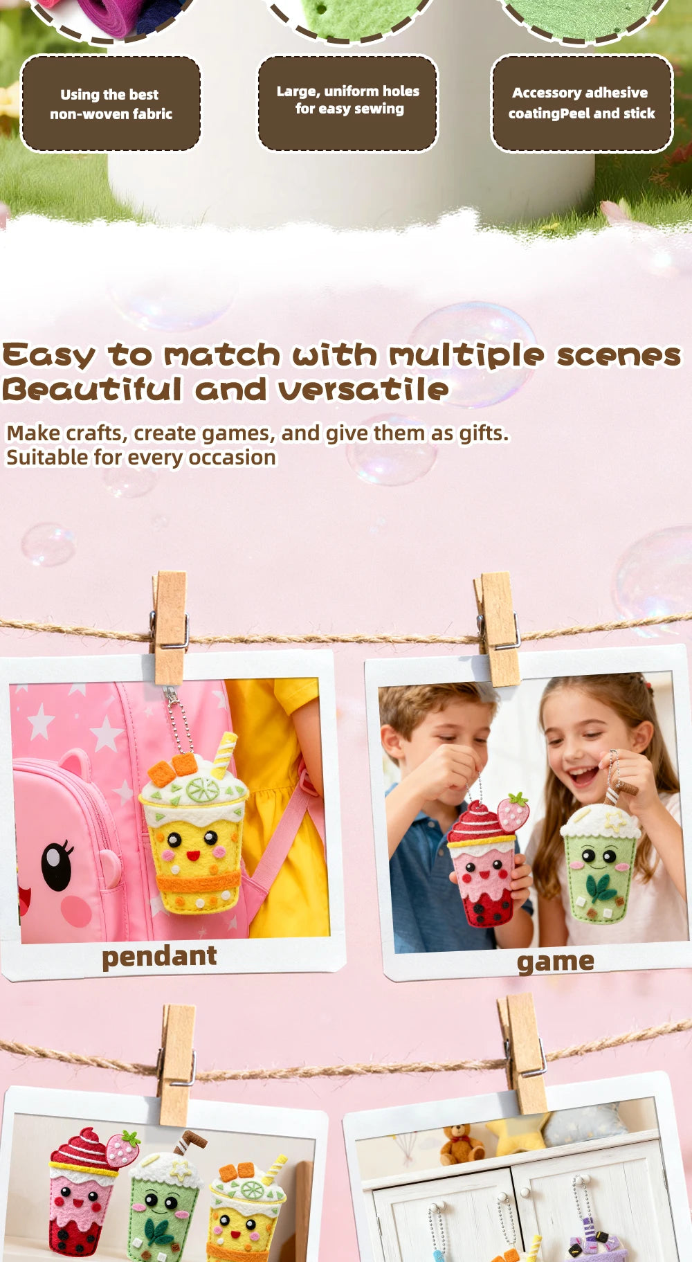 DIY Sewing Toys for Kids, Make Milk Tea Ocean Animal Plushie Craft Set Handmade Fabric with Holes and Threads Gifts