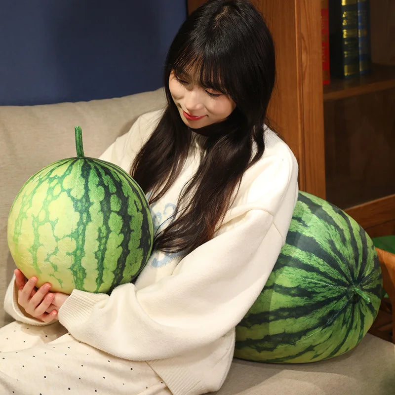 Kawaii Watermelon Plush Doll Pillow Lifelike Oval Shape Soft Toy for Home Decor Fun Hug Gift for Boys & Girls