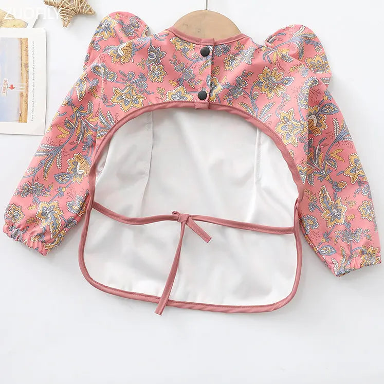 Baby Soft Waterproof Bib Little Boy Girl Painting Smock Child Meal Eating Apron with Long Sleeves Kid Adjustable Feeding Bibs