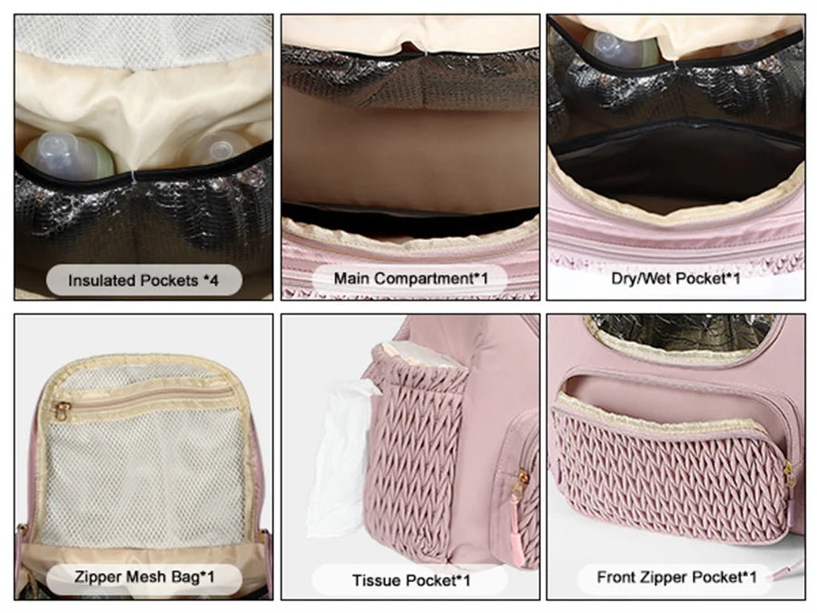 Mommy Diaper Bag Backpack Baby Stroller Organizer Large Capacity Travel Maternity Bag with Insulated Bottle Pockets Changing Pad