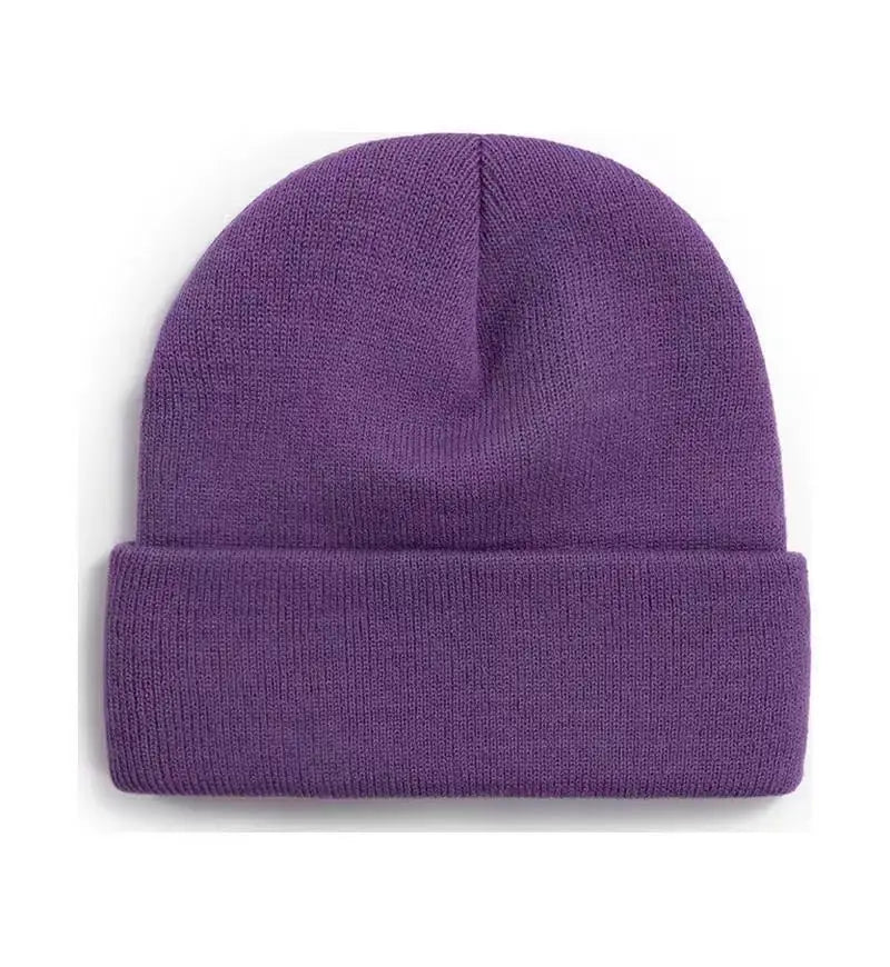 Knitted Hat For Men And Women Warm Beanie Model M01 Solid Color Rolled Edge