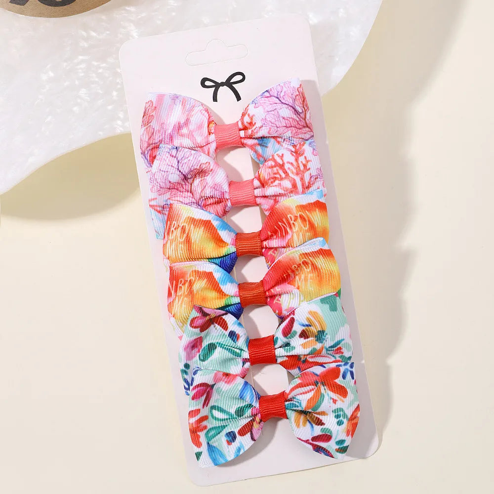 Printed Grosgrain Ribbon Hair Bows With Clips For Girls Kids 6 Pack Fresh Printing