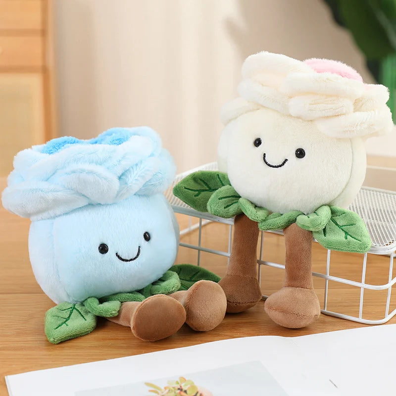 Hot 22cm Cartoon With Legs Rose Flower Plush Doll Pink Blue White Rose Plant Potted Plush Toy Home Decoration Gift For Children