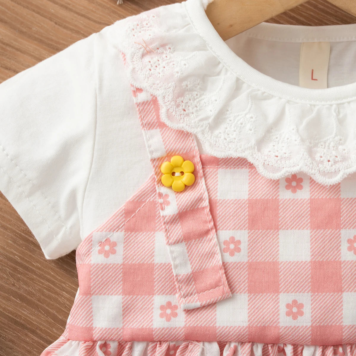 Summer New Sweet Fake Two Piece Baby Girl Dress, Cute Checkered Small Floral Children'S Clothing (3-18 Months)